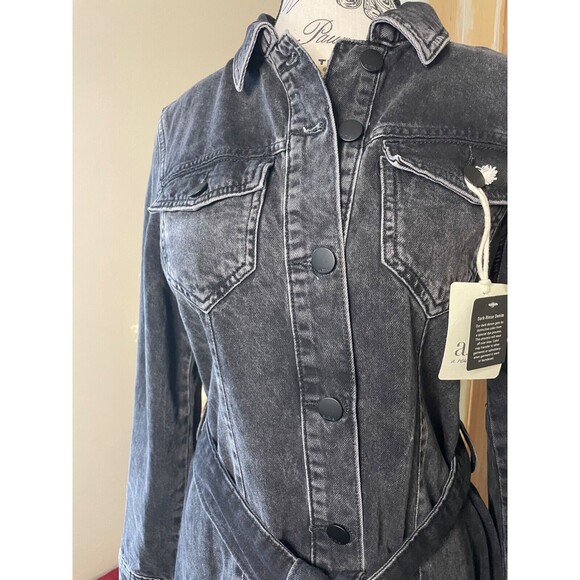 a.n.a Women's Denim Dress Black Long Sleeves Size XS Button Front Belted Casual - Picture 3 of 12